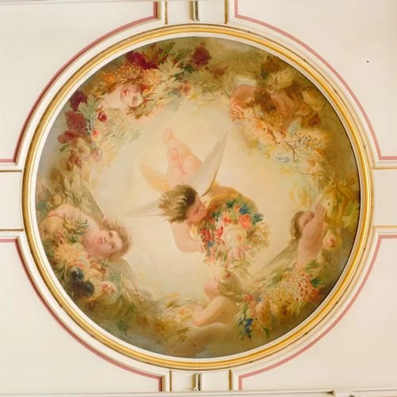 Putti galleggianti con ghirlanda di frutta e fiori, 1857 - stanza del camino nel Theater aan het Vrijthof